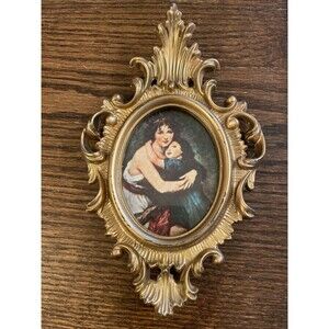 Vintage Victorian Style Gold Plastic Ornate Framed Italian Print Mother Child